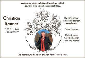 Traueranzeige von Christian Renner von vrm-trauer