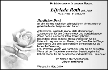 Traueranzeige von Elfriede Roth von vrm-trauer