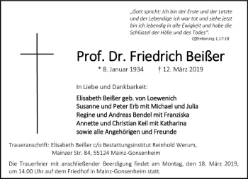 Traueranzeige von Friedrich Beißer von vrm-trauer