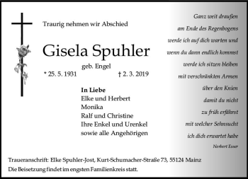 Traueranzeige von Gisela Spuhler von vrm-trauer