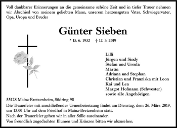 Traueranzeige von Günter Sieben von vrm-trauer