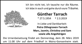 Traueranzeige von Günther Tarrach von vrm-trauer