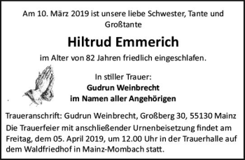 Traueranzeige von Hiltrud Ernmerich von vrm-trauer