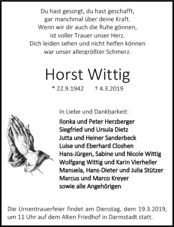 Traueranzeige von Horst Wittig von vrm-trauer