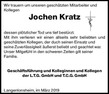 Traueranzeige von Jochen Kratz von vrm-trauer