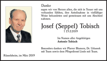 Traueranzeige von Josef Tobisch von vrm-trauer