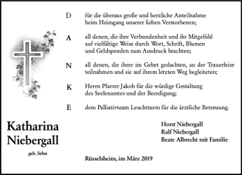 Traueranzeige von Katharina Niebergall von vrm-trauer