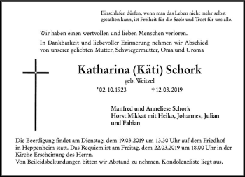 Traueranzeige von Katharina Käti Schork von vrm-trauer