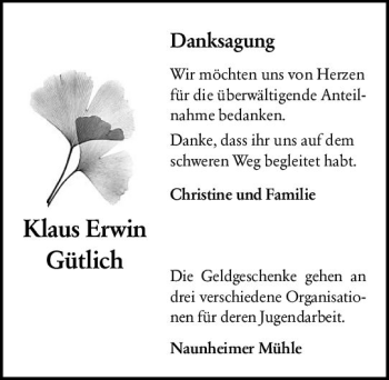 Traueranzeige von Klaus Erwin Gütlich von vrm-trauer