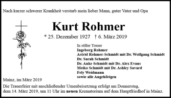 Traueranzeige von Kurt Rohmer von vrm-trauer