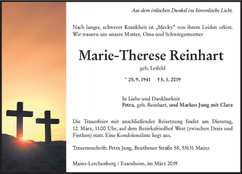 Traueranzeige von Marie-Therese Reinhart von vrm-trauer
