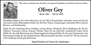 Traueranzeige von Oliver Gey von vrm-trauer