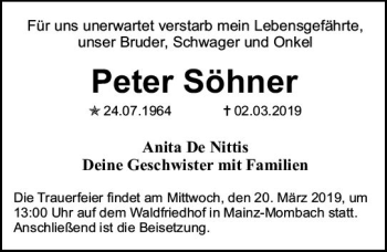 Traueranzeige von Peter Söhner von vrm-trauer