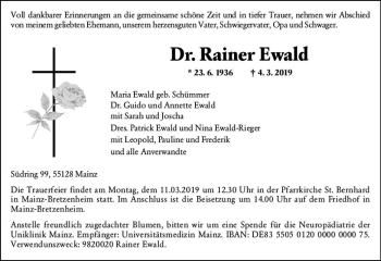 Traueranzeige von Rainer Ewald von vrm-trauer