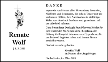 Traueranzeige von Renate Wolf von vrm-trauer
