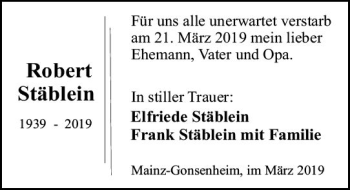 Traueranzeige von Robert Stäblein von vrm-trauer