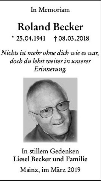 Traueranzeige von Roland Becker von vrm-trauer