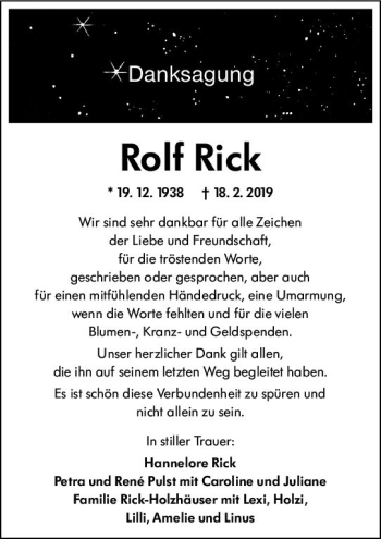 Traueranzeige von Rolf Rick von vrm-trauer