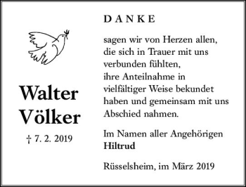 Traueranzeige von Walter Völker von vrm-trauer