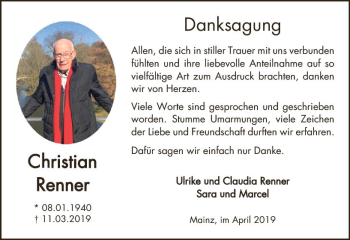 Traueranzeige von Christian Renner von vrm-trauer