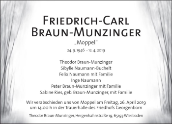 Traueranzeige von Friedrich-Carl Braun-Munzinger von vrm-trauer