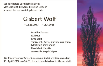Traueranzeige von Gisbert Wolf von vrm-trauer