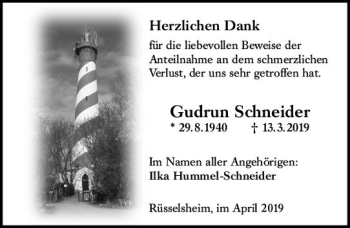 Traueranzeige von Gudrun Schneider von vrm-trauer