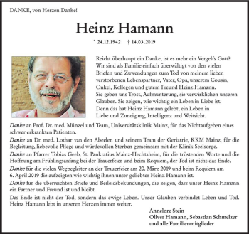 Traueranzeige von Heinz Hamann von vrm-trauer