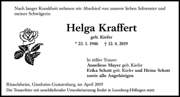 Traueranzeige von Helga Kraffert von vrm-trauer