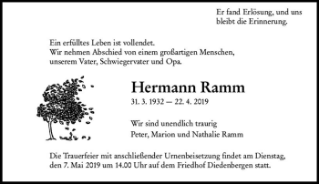 Traueranzeige von Hermann Ramm von vrm-trauer
