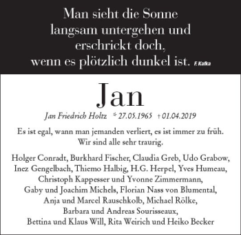 Traueranzeige von Jan Friedrich Holtz von vrm-trauer