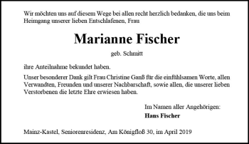 Traueranzeige von Marianne Fischer von vrm-trauer