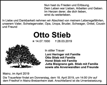 Traueranzeige von Otto Stieb von vrm-trauer