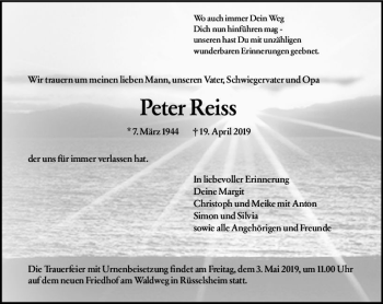 Traueranzeige von Peter Reiss von vrm-trauer