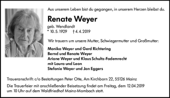 Traueranzeige von Renate Weyer von vrm-trauer