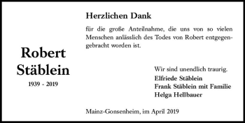 Traueranzeige von Robert Stäblein von vrm-trauer