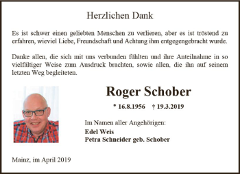 Traueranzeige von Roger Schober von vrm-trauer