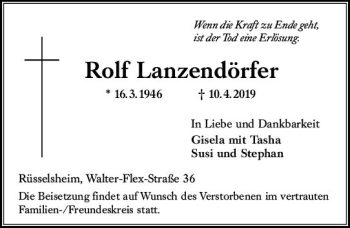 Traueranzeige von Rolf Lanzendörfer von vrm-trauer