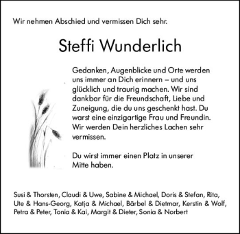 Traueranzeige von Steffi Wunderlich von vrm-trauer