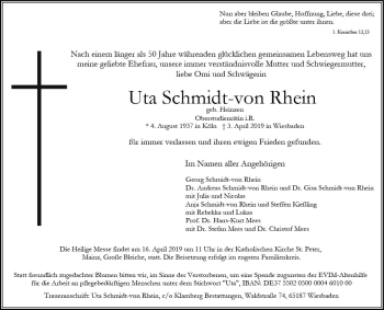 Traueranzeige von Uta Schmidt-von Rhein von vrm-trauer