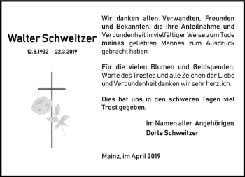 Traueranzeige von Walter Schweitzer von vrm-trauer