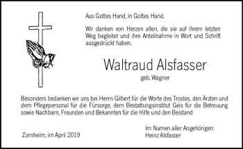 Traueranzeige von Waltraud Alsfasser von vrm-trauer