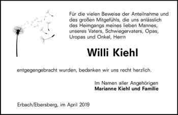 Traueranzeige von Willi Kiehl von vrm-trauer