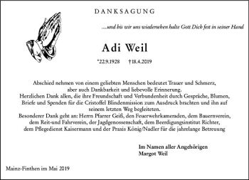 Traueranzeige von Adi Weil von vrm-trauer