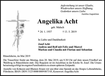 Traueranzeige von Angelika Acht von vrm-trauer