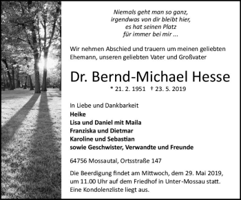 Traueranzeige von Bernd-Michael Hesse von vrm-trauer