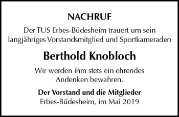 Traueranzeige von Berthold Knobloch von vrm-trauer