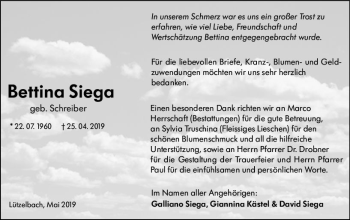 Traueranzeige von Bettina Siega von vrm-trauer