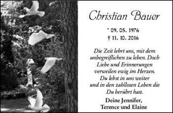Traueranzeige von Christian Bauer von vrm-trauer