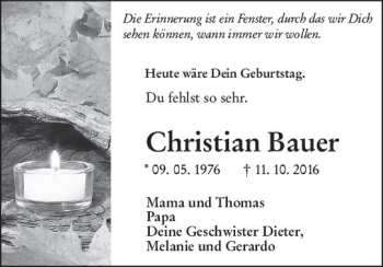 Traueranzeige von Christian Bauer von vrm-trauer